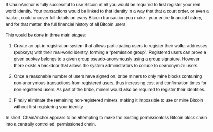 lista de requisitos para ancla de cadena bitcoin