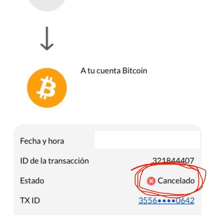 una transacción de bitcoin imposiblemente cancelada
