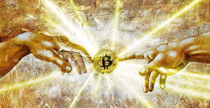 bitcoin y el auge del arte digital dos dedos tocando bitcoin