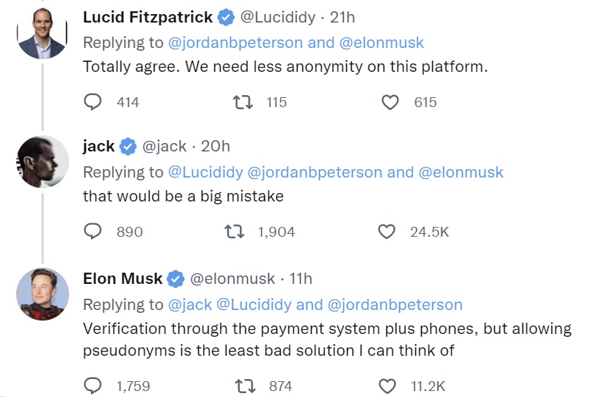 Elon Musk, Jack Dorsey abordan sugerencias para permitir menos anonimato en Twitter
