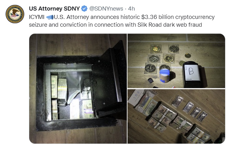 EE. UU. anuncia una 'incautación histórica de criptomonedas por USD 3,360 millones' mientras el ladrón de Bitcoin de Silk Road se declara culpable