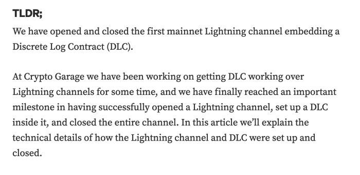 El primer contrato de registro discreto exitoso se ejecutó en Lightning Network al crear un nuevo tipo de transacción al abrir un canal Lightning.